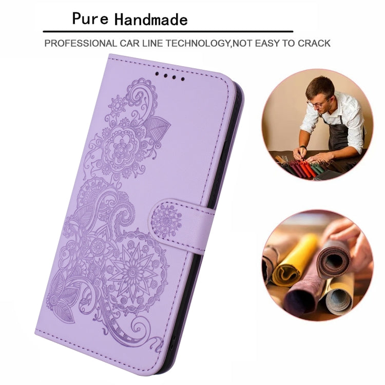 For iPhone 15 Pro Max Datura Flower Embossed Flip Leather Phone Case(Purple) - iPhone 15 Pro Max Cases by buy2fix | Online Shopping UK | buy2fix