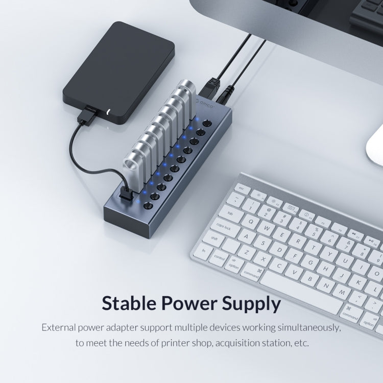 ORICO BT2U3-7AB-GY-BP 7 Ports USB 3.0 HUB with Individual Switches(UK Plug) - USB 3.0 HUB by ORICO | Online Shopping UK | buy2fix