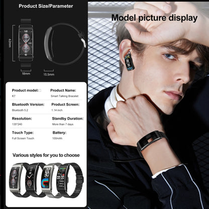 K7 1.14 inch TFT Screen Smart Call Bracelet, BT Call / Heart Rate / Blood Pressure / Blood Oxygen, Strap:Leather Strap(Black) - Smart Wristbands by buy2fix | Online Shopping UK | buy2fix