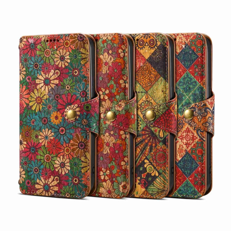 For iPhone 15 Pro Max Denior Flower Language Series Cork Fabric Oil Edge Leather Phone Case(Summer) - iPhone 15 Pro Max Cases by Denior | Online Shopping UK | buy2fix