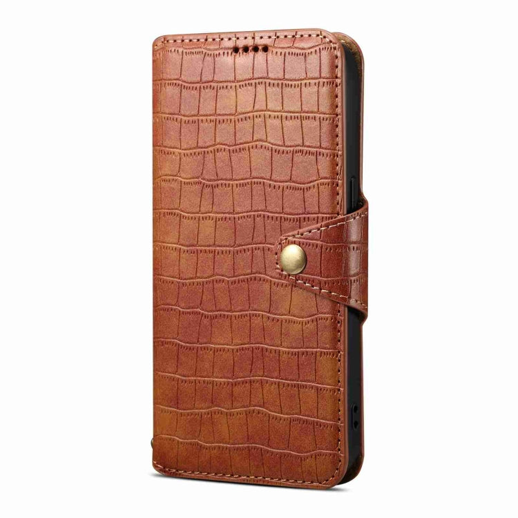 For iPhone 15 Pro Max Denior Crocodile Texture Oil Edge Leather Phone Case(Brown) - iPhone 15 Pro Max Cases by Denior | Online Shopping UK | buy2fix