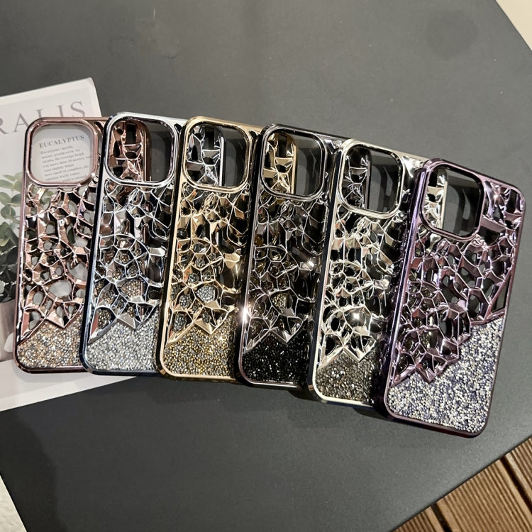For iPhone 15 Pro Max Diamond Style Hollow Heat Dissipation Electroplated  TPU Phone Case(Purple) - iPhone 15 Pro Max Cases by buy2fix | Online Shopping UK | buy2fix