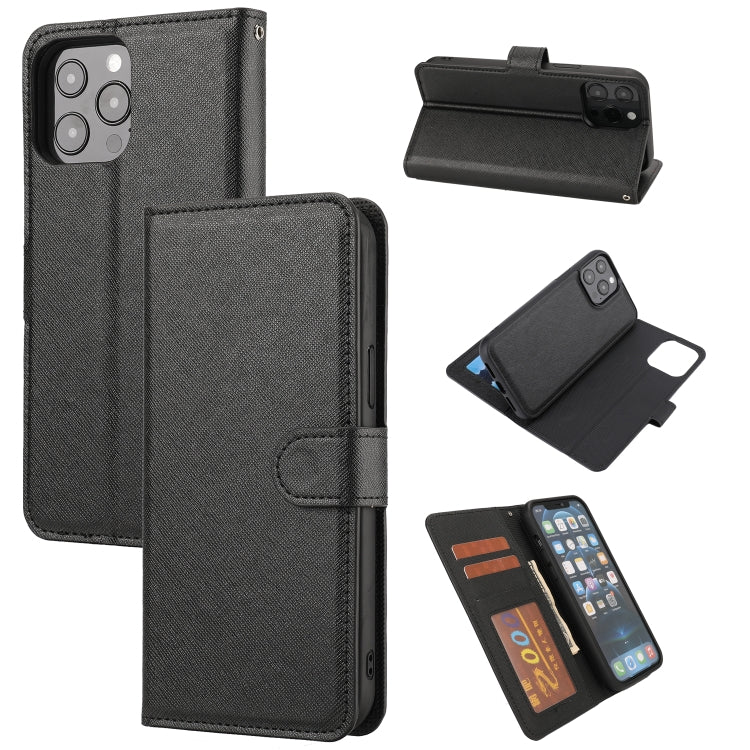 For iPhone 15 Pro Max Cross Texture Detachable Horizontal Flip PU Leather Case(Black) - iPhone 15 Pro Max Cases by buy2fix | Online Shopping UK | buy2fix