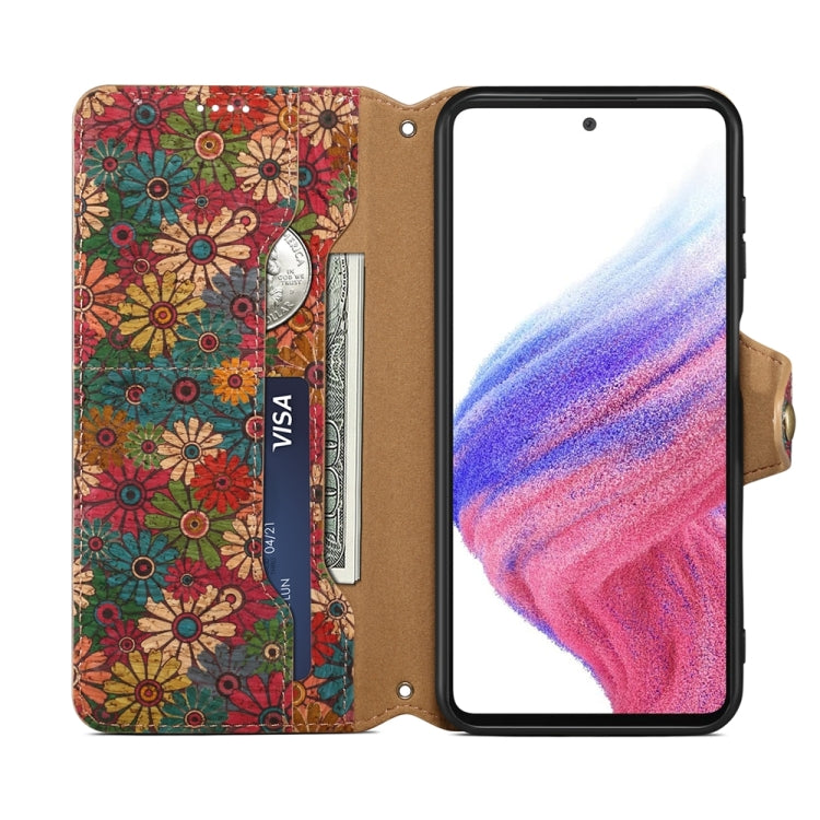 For Samsung Galaxy S23 FE Denior Flower Language Series Cork Fabric Oil Edge Leather Phone Case(Spring) - Galaxy S23 FE 5G Cases by Denior | Online Shopping UK | buy2fix