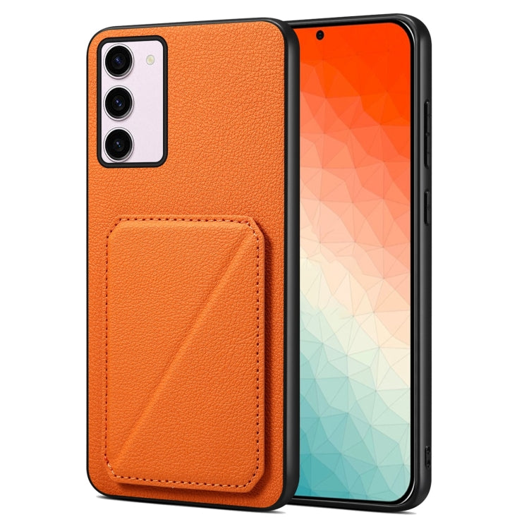 For Samsung Galaxy S24 5G Denior Imitation Calf Leather Back Phone Case with Holder(Orange) - Galaxy S24 5G Cases by Denior | Online Shopping UK | buy2fix