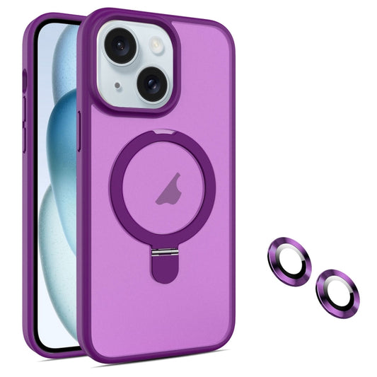 For iPhone 15 MagSafe Magnetic Holder Phone Case(Dark Purple) - iPhone 15 Cases by buy2fix | Online Shopping UK | buy2fix