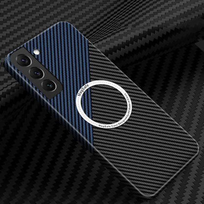 For Samsung Galaxy S24 5G Carbon Fiber Texture MagSafe Magnetic Phone Case(Black Blue) - Galaxy S24 5G Cases by buy2fix | Online Shopping UK | buy2fix