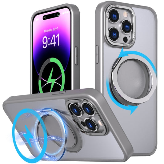 For iPhone 14 Pro 360-degree Rotating MagSafe Magnetic Holder Phone Case(Titanium Grey) - iPhone 14 Pro Cases by buy2fix | Online Shopping UK | buy2fix