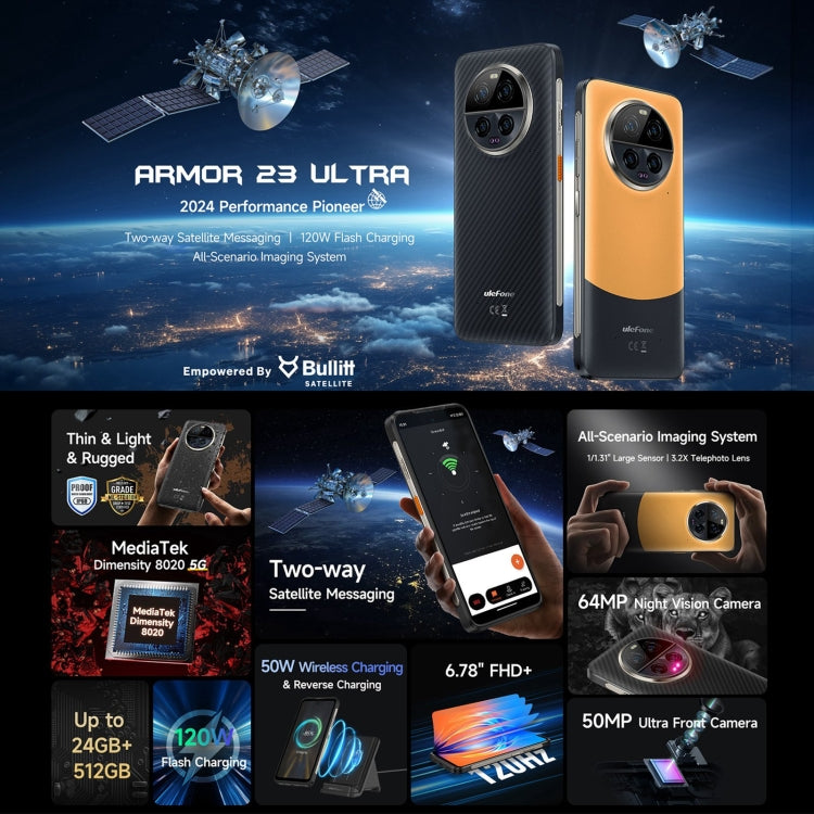 Ulefone Armor 23 Ultra Rugged Phone, 12GB+512GB, 6.78 inch Android 13 MediaTek Dimensity 8020 Octa Core up to 2.6GHz, Network: 5G, NFC, OTG, Satellite Messaging(Elite Black) - Ulefone by Ulefone | Online Shopping UK | buy2fix