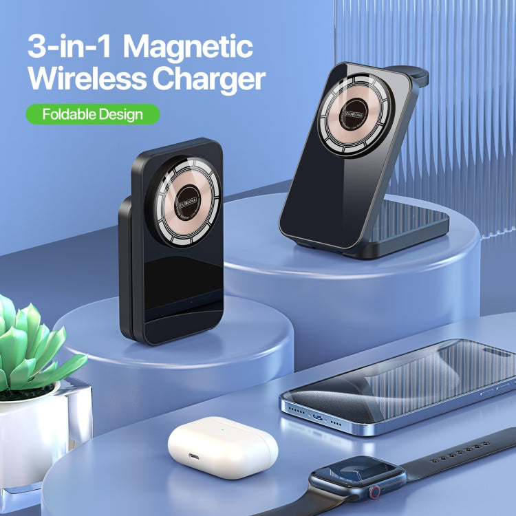 DUZZONA W17 15W 3 in 1 Foldable Magnetic Wireless Charger Stand - Wireless Charger by DUZZONA | Online Shopping UK | buy2fix