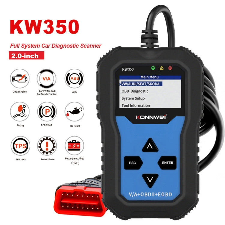 KONNWEI KW350 OBDII 12V Car Diagnostics Detector Scanner with 2 inch Black And White Display Screen V007 for Audi / Volkswagen - In Car by KONNWEI | Online Shopping UK | buy2fix