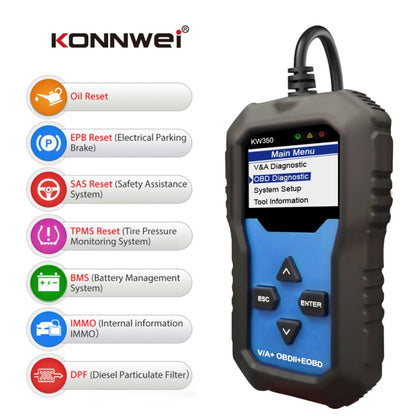 KONNWEI KW350 OBDII 12V Car Diagnostics Detector Scanner with 2 inch Black And White Display Screen V007 for Audi / Volkswagen - In Car by KONNWEI | Online Shopping UK | buy2fix