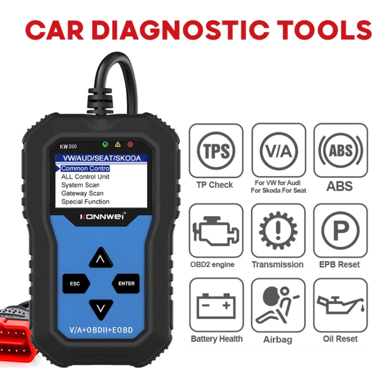 KONNWEI KW350 OBDII 12V Car Diagnostics Detector Scanner with 2 inch Black And White Display Screen V007 for Audi / Volkswagen - In Car by KONNWEI | Online Shopping UK | buy2fix