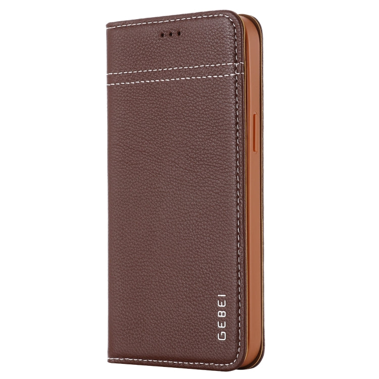 For iPhone 12 mini GEBEI Top-grain Leather Horizontal Flip Protective Case with Holder & Card Slots (Brown) - iPhone 12 mini Cases by GEBEI | Online Shopping UK | buy2fix