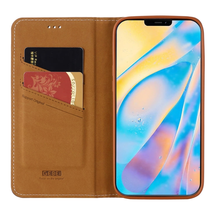 For iPhone 12 mini GEBEI Top-grain Leather Horizontal Flip Protective Case with Holder & Card Slots (Brown) - iPhone 12 mini Cases by GEBEI | Online Shopping UK | buy2fix