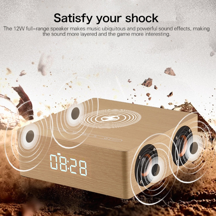 Q5A Multifunctional Wooden Touch Clock Display Wireless Charging Bluetooth Speaker, Support TF Card & U Disk & 3.5mm AUX(Yellow Wood) - Desktop Speaker by buy2fix | Online Shopping UK | buy2fix