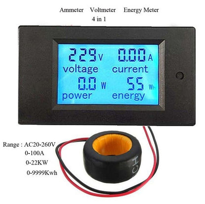 PZEM-061 4 in 1 DC Digital Display Meter Voltage Measuring Instrument, AC 80-260V, 100A(Black) - Consumer Electronics by buy2fix | Online Shopping UK | buy2fix