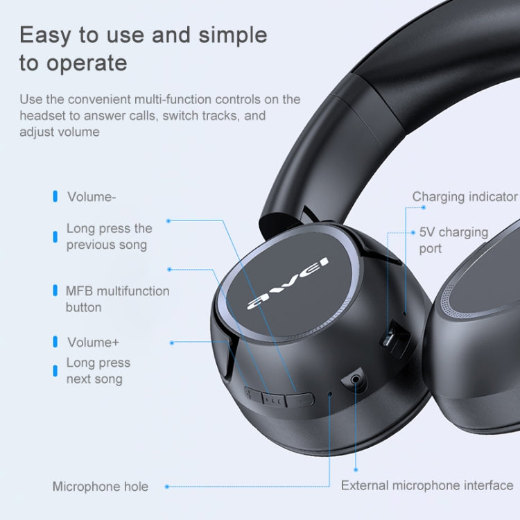 AWEI A770BL Bluetooth 5.0 Stereo Wireless Bluetooth Headset(Black) - Headset & Headphone by awei | Online Shopping UK | buy2fix