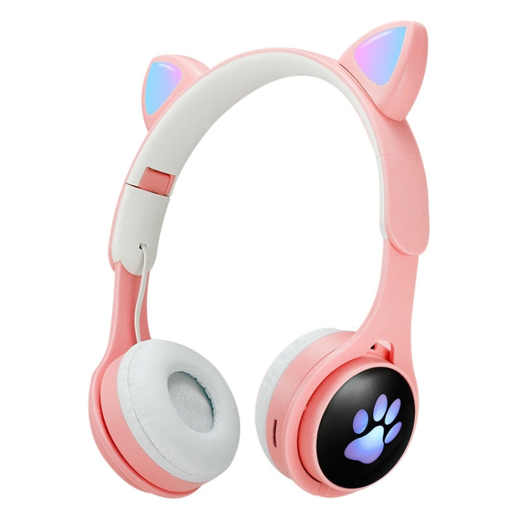 B30 Cat Paw Cat Ears Colorful Luminous Foldable Bluetooth Headset with 3.5mm Jack & TF Card Slot(Pink) - Headset & Headphone by buy2fix | Online Shopping UK | buy2fix