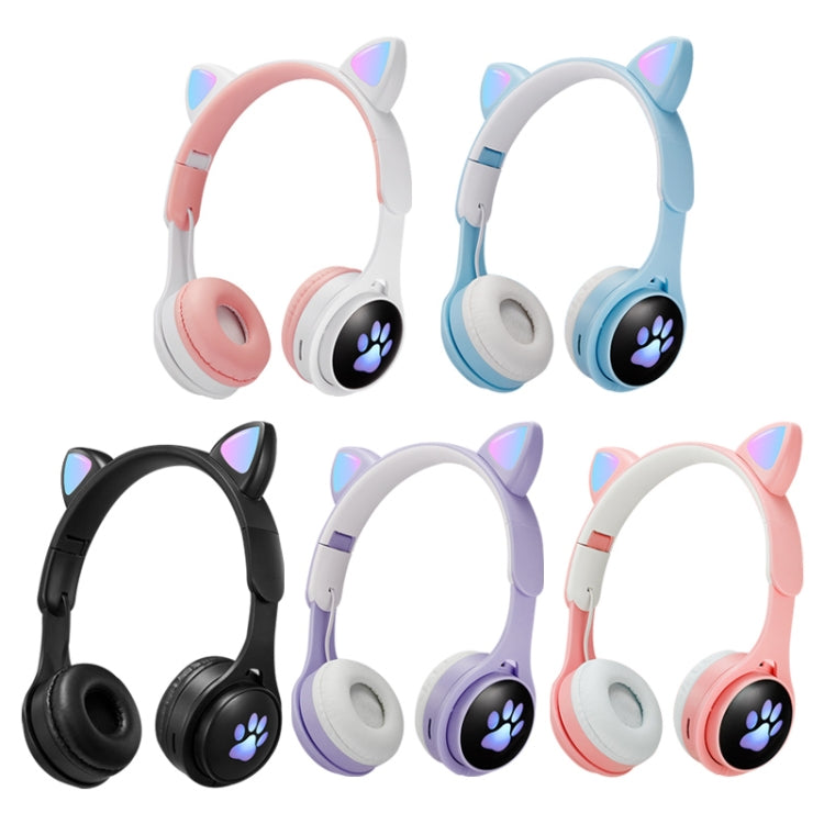 B30 Cat Paw Cat Ears Colorful Luminous Foldable Bluetooth Headset with 3.5mm Jack & TF Card Slot(Pink) - Headset & Headphone by buy2fix | Online Shopping UK | buy2fix