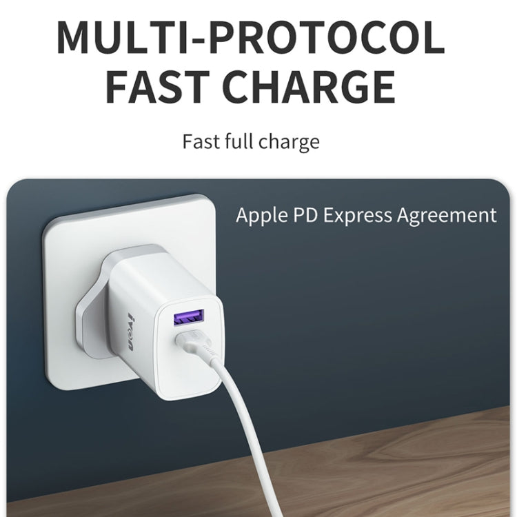 IVON AD52 18W USB-C / Type-C + USB Dual Port PD Fast Charge(UK Plug) - Apple Accessories by IVON | Online Shopping UK | buy2fix