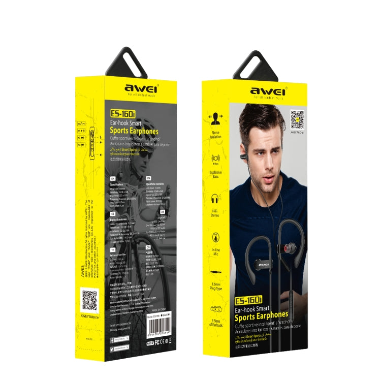 AWEI ES-160I HIFI Hanging Music Earphone (Black) - Normal Style Earphone by awei | Online Shopping UK | buy2fix