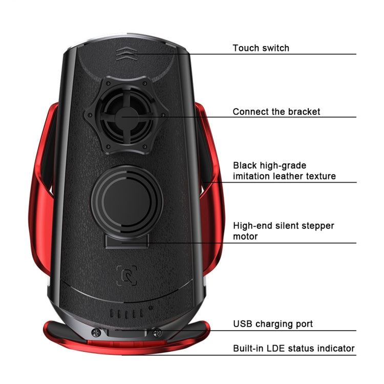 Q2 15W Universal Rotation Infrared Induction Magnetic Car Wireless Charging Mobile Phone Holder with Micro USB + 8 Pin + Type-C / USB-C Magnetic Connector(Red) - In Car by buy2fix | Online Shopping UK | buy2fix