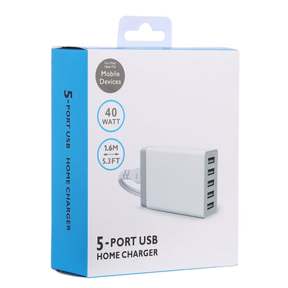 XBX09 40W 5V 8A 5 USB Ports Quick Charger Travel Charger, EU Plug(EU Plug) - Multifunction Charger by buy2fix | Online Shopping UK | buy2fix