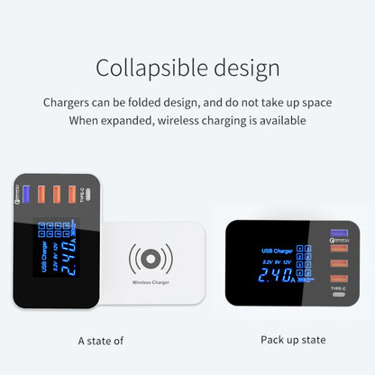 CDA33QW 40W QC 3.0 USB Ports + 3 USB Ports + USB-C / Type-C Ports + Wireless Charging Multi-function Foldable Charger with LED Display, US Plug - Multifunction Charger by buy2fix | Online Shopping UK | buy2fix