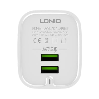 LDNIO A201 2.4A Dual USB Charging Head Travel Direct Charge Mobile Phone Adapter Charger With Micro USB Data Cable(UK Plug) - USB Charger by LDNIO | Online Shopping UK | buy2fix