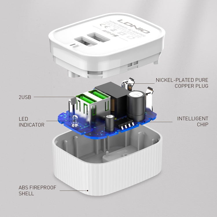 LDNIO A201 2.4A Dual USB Charging Head Travel Direct Charge Mobile Phone Adapter Charger With Micro USB Data Cable(UK Plug) - USB Charger by LDNIO | Online Shopping UK | buy2fix