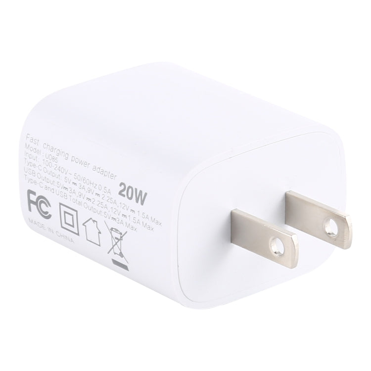 U085 20W USB + Type-C Fast Charging Travel Power Adapter, US Plug - USB Charger by buy2fix | Online Shopping UK | buy2fix