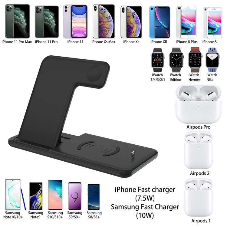 Q20 4 In 1 Wireless Charger Charging Holder Stand Station with Adapter For iPhone / Apple Watch / AirPods, Support Dual Phones Charging (Black) - Apple Accessories by buy2fix | Online Shopping UK | buy2fix