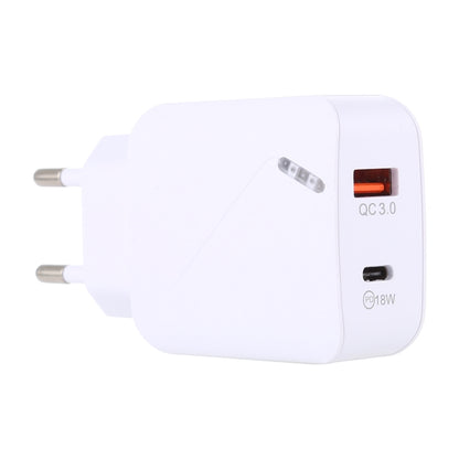 LZ-819A+C QC3.0 USB + PD 18W USB-C / Type-C Interfaces Travel Charger with Indicator Light, EU Plug (White) - Apple Accessories by buy2fix | Online Shopping UK | buy2fix