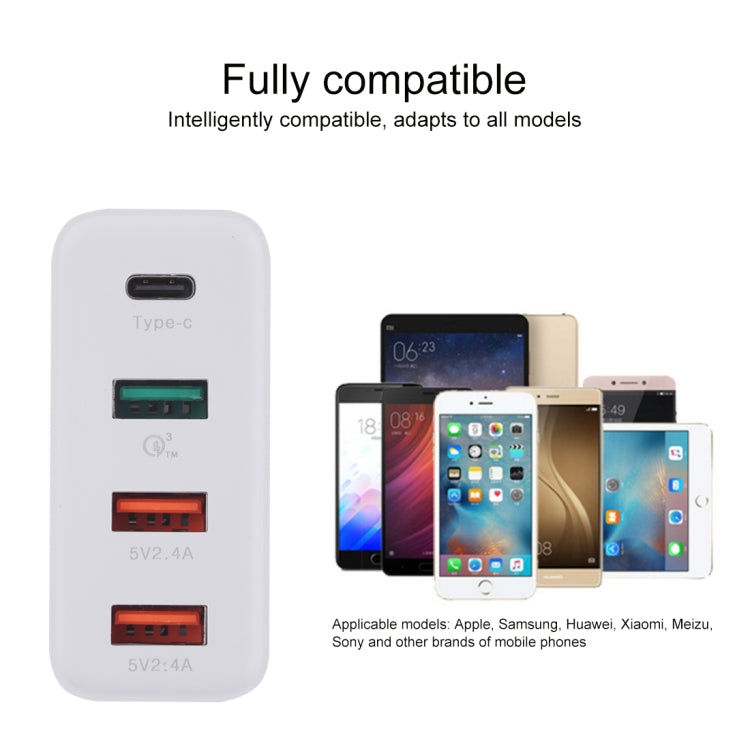 A3P 3A Max Output USB-C / Type-C + QC3.0 + Dual USB 4 Ports Wall Travel Charger, UK Plug - USB Charger by buy2fix | Online Shopping UK | buy2fix