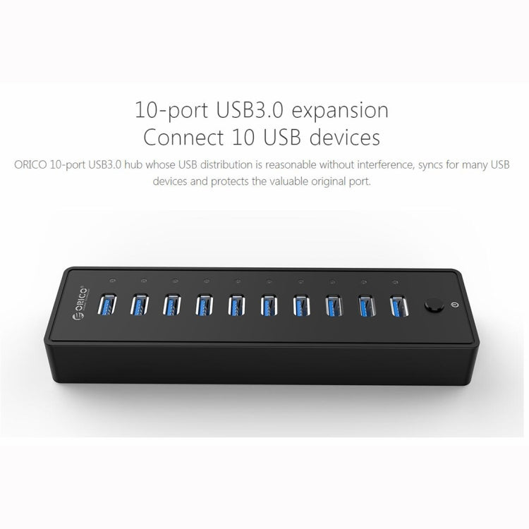 ORICO P10-U3-V1 10 USB 3.0 Ports HUB, Specification: EU Plug - USB HUB by ORICO | Online Shopping UK | buy2fix