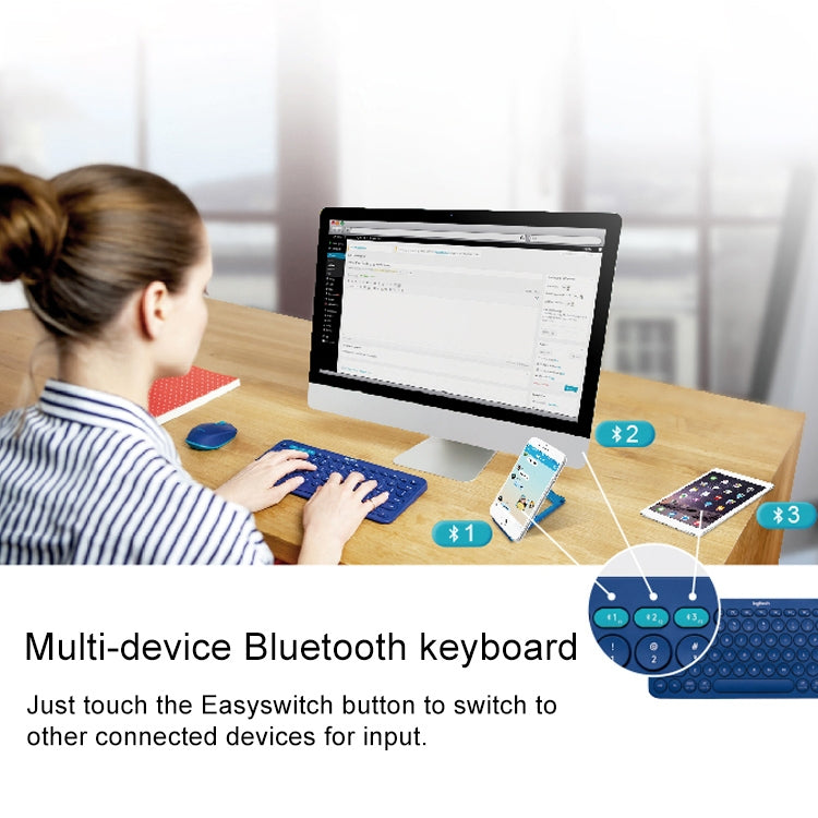 Logitech K380 Portable Multi-Device Wireless Bluetooth Keyboard (Blue) - Wireless Keyboard by Logitech | Online Shopping UK | buy2fix