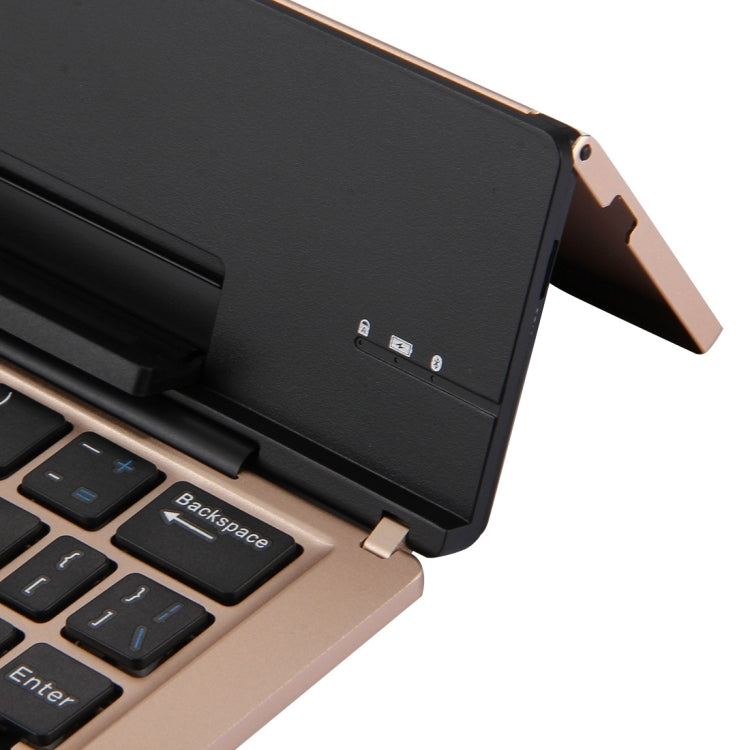 F18 Ultra-slim Rechargeable Foldable 58 Keys Bluetooth Wireless Keyboard with Holder (Gold) - Wireless Keyboard by buy2fix | Online Shopping UK | buy2fix