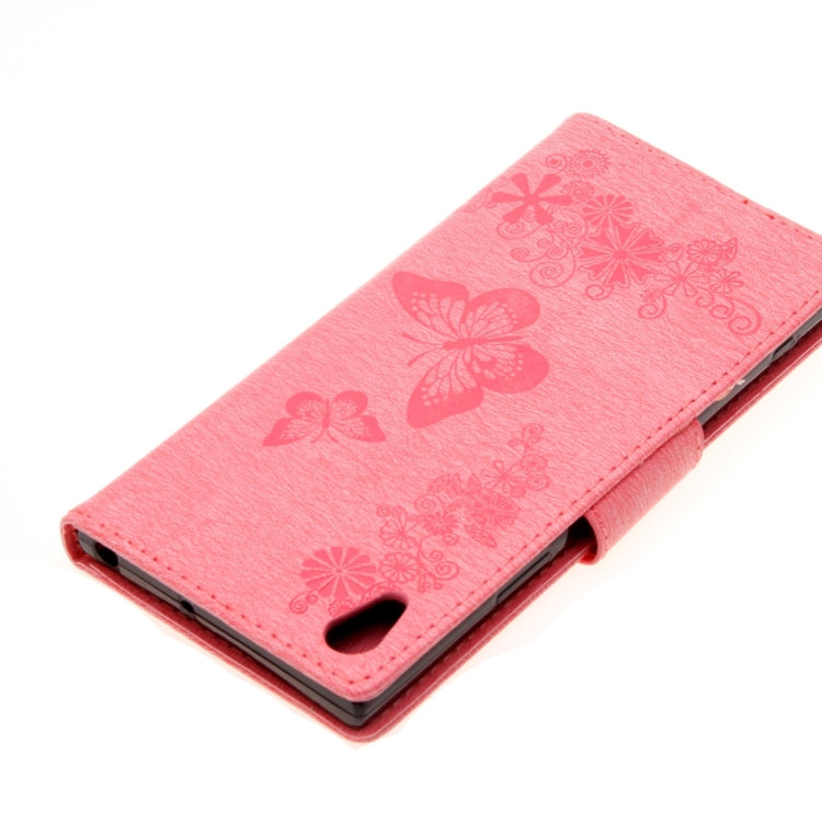 For Sony Xperia XA1 Pressed Flowers Butterfly Pattern Horizontal Flip Leather Case with Holder & Card Slots & Wallet(Pink) - Mobile Accessories by buy2fix | Online Shopping UK | buy2fix