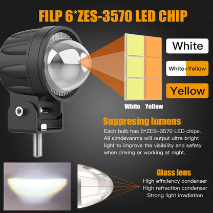 S4 DC9-30V 30W 6000K/3000K 6000LM 6LEDs ZES-3575 Motorcycle Double Color Spotlight - In Car by buy2fix | Online Shopping UK | buy2fix