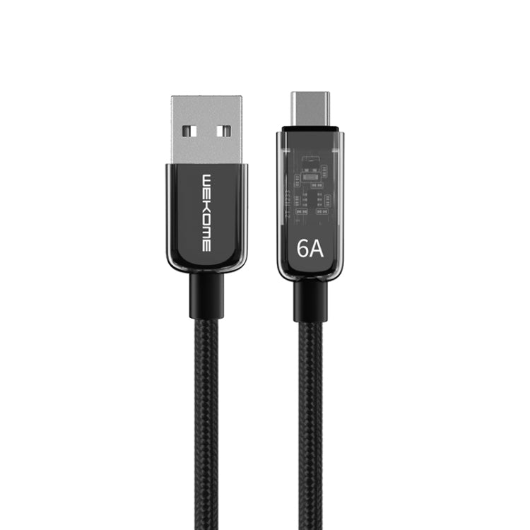 WK WDC-180 6A Pioneer Series USB to USB-C/Type-C Transparent Fast Charge Data Cable, Length: 1m(Black) - USB-C & Type-C Cable by WK | Online Shopping UK | buy2fix