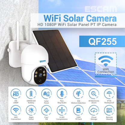 ESCAM QF255 2.0 Million Pixels 1080P HD WiFi Solar Camera, Support Two-way Voice & PIR Motion Detection & Night Vision & TF Card - Dome Camera by ESCAM | Online Shopping UK | buy2fix