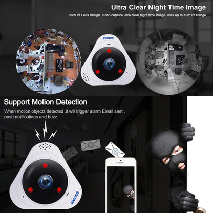 ESCAM Q8 960P 360 Degrees Fisheye Lens 1.3MP WiFi IP Camera, Support Motion Detection / Night Vision, IR Distance: 5-10m, EU Plug(White) - Security by ESCAM | Online Shopping UK | buy2fix
