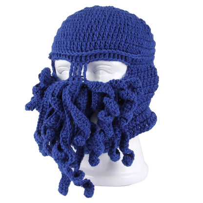 Amurleopard Unisex Barbarian Knit Beanie Octopus Tentacle Cap Winter Warm Face Mask Crochet Hat(Dark Blue) - Protective Helmet & Masks by buy2fix | Online Shopping UK | buy2fix