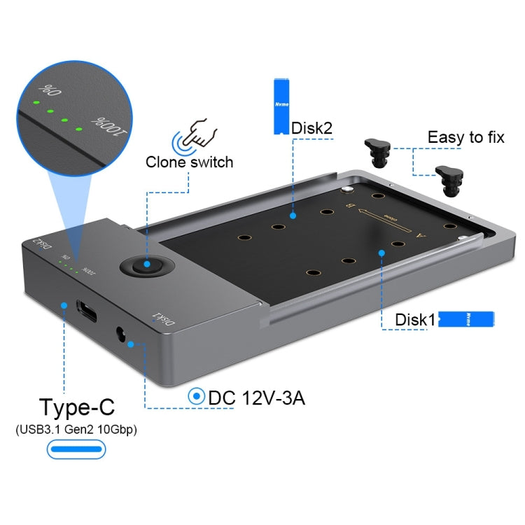 Rocketek ME921 USB3.1 Gen2 Dual M.2 Solid State Drive Box NVMe Docking Station, UK Plug - HDD Enclosure by ROCKETEK | Online Shopping UK | buy2fix