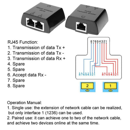 RJ45 to 2 x RJ45 Ethernet Network Coupler Thunder Lightning Protection (Black) -  by buy2fix | Online Shopping UK | buy2fix