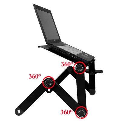 Portable 360 Degree Adjustable Foldable Aluminium Alloy Desk Stand with Cool Fans & Mouse Pad for Laptop / Notebook(Black) - Laptop Stand by buy2fix | Online Shopping UK | buy2fix