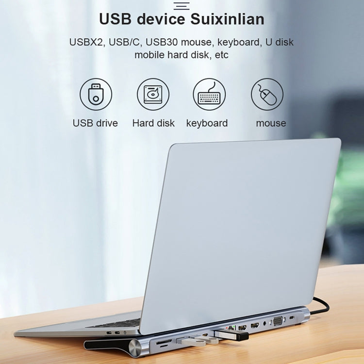 BYL-2003U2 12 in 1 USB-C / Type-C to USB Multifunctional Docking Station HUB Adapter - Computer & Networking by buy2fix | Online Shopping UK | buy2fix