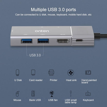 Onten 95113 8 In 1 USB 3.0 x2 + SD / TF + HDMI / VGA + 3.5mm Jack + Type-C / USB-C (PD 3.0) Multi-function HUB Converter Dock Station - USB HUB by Onten | Online Shopping UK | buy2fix