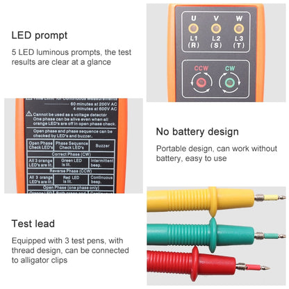 SM852B 3 Phase Rotation Tester Indicator Detector Meter(Orange) - Consumer Electronics by buy2fix | Online Shopping UK | buy2fix